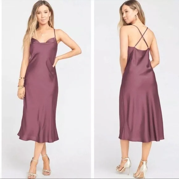 Show Me Your MuMu verona cowl midi dress plum luxe satin women’s Large - Picture 1 of 5